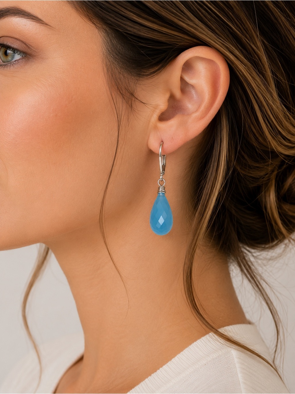 Blue Quartz Faceted Drop Earrings | Silver Nickel-Free French Hooks